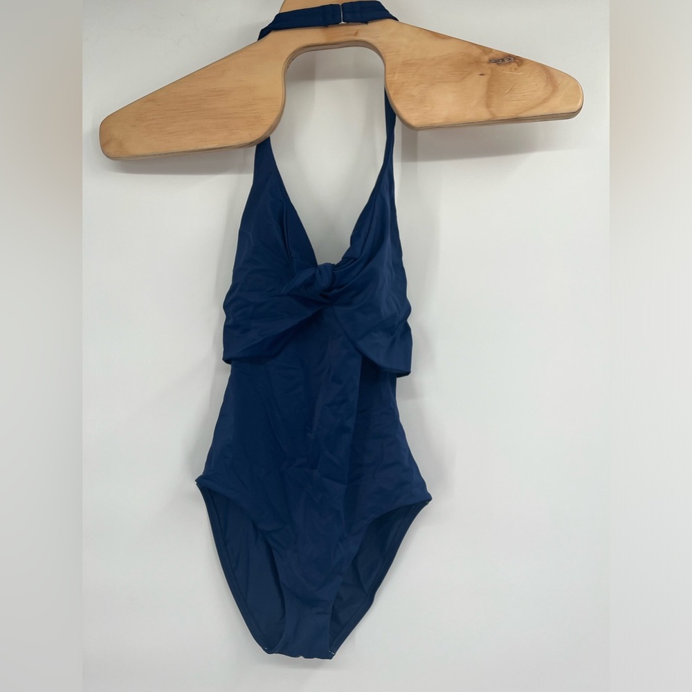 LOFT Navy Blue Twist-Front One-Piece Swimsuit